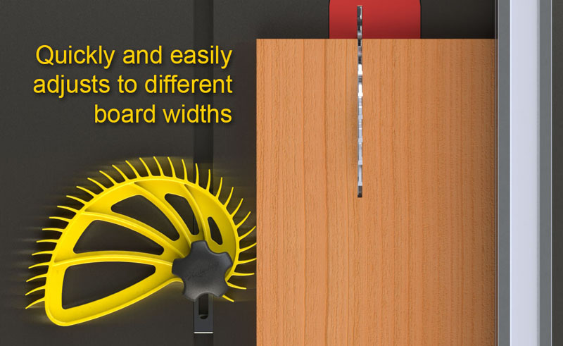 Hedgehog featherboard adjusts to different board widths