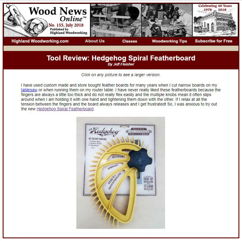 Wood news online review of Hedgehog featherboard