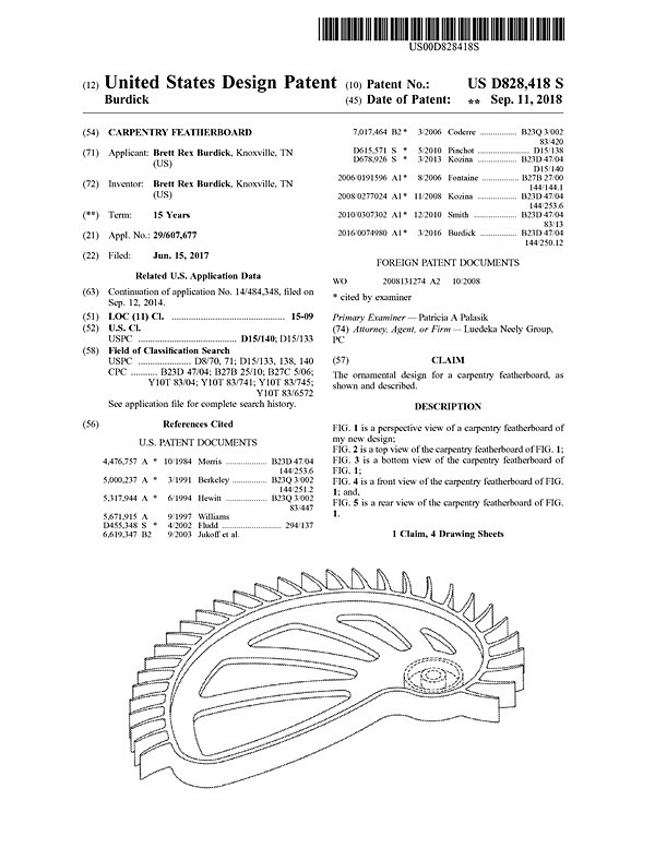 Hedgehog featherboard design patent