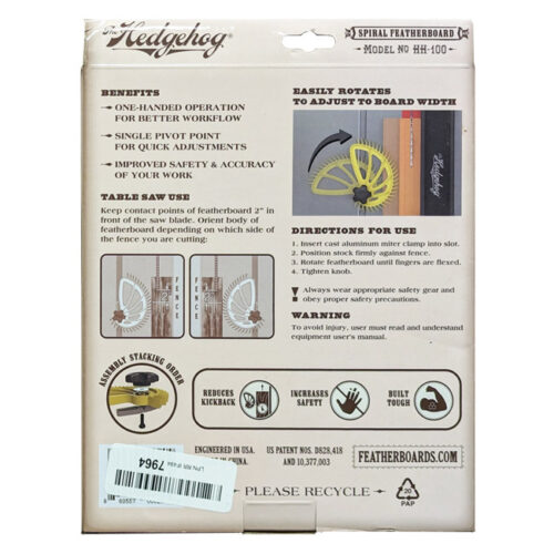 HH-100 hedgehog featherboard discounted returned new in box like-new, back of carton