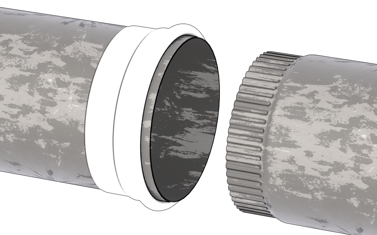 Silicone duct band - rolled back, metal ducts separated